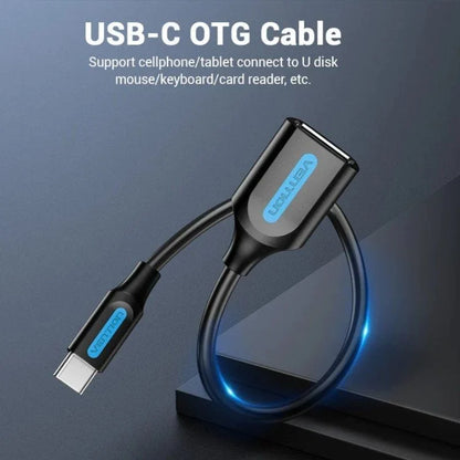 Conversor Vention CCSBB/ USB Tipo-C Macho - USB FEMEA / 15cm/ Negro OTG
