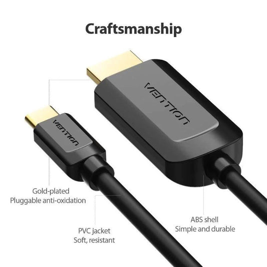CABO Conversor HDMI 1.4 4K Vention CGUBF/ USB Tipo-C Macho - HDMI Macho/ 1m/ Negro