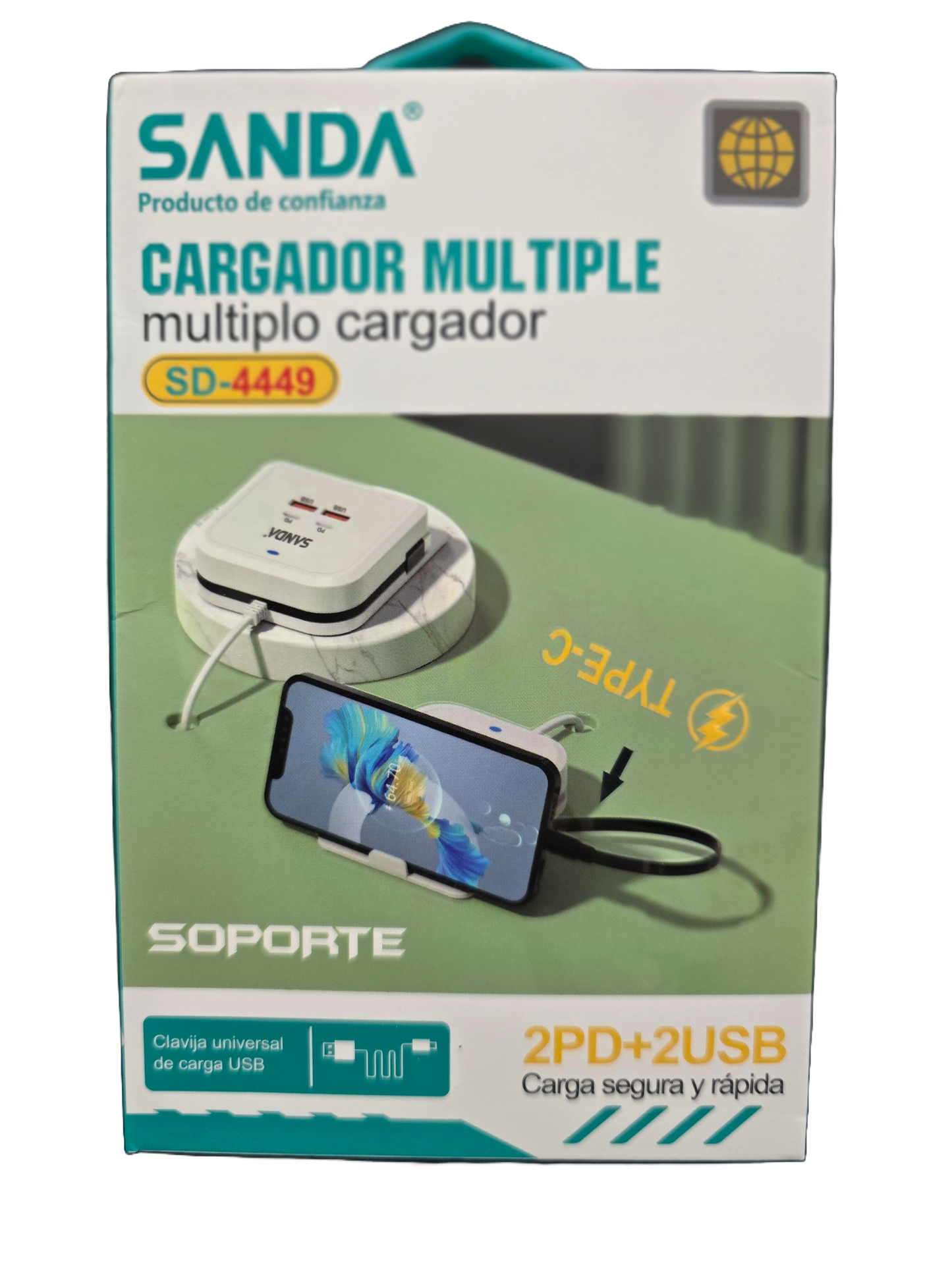 Carregador Multiplo com suporte  2PD+2USB Sanda SD-4449