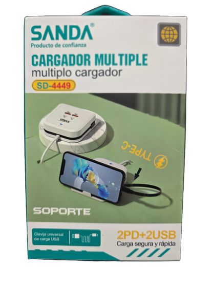 Carregador Multiplo com suporte  2PD+2USB Sanda SD-4449