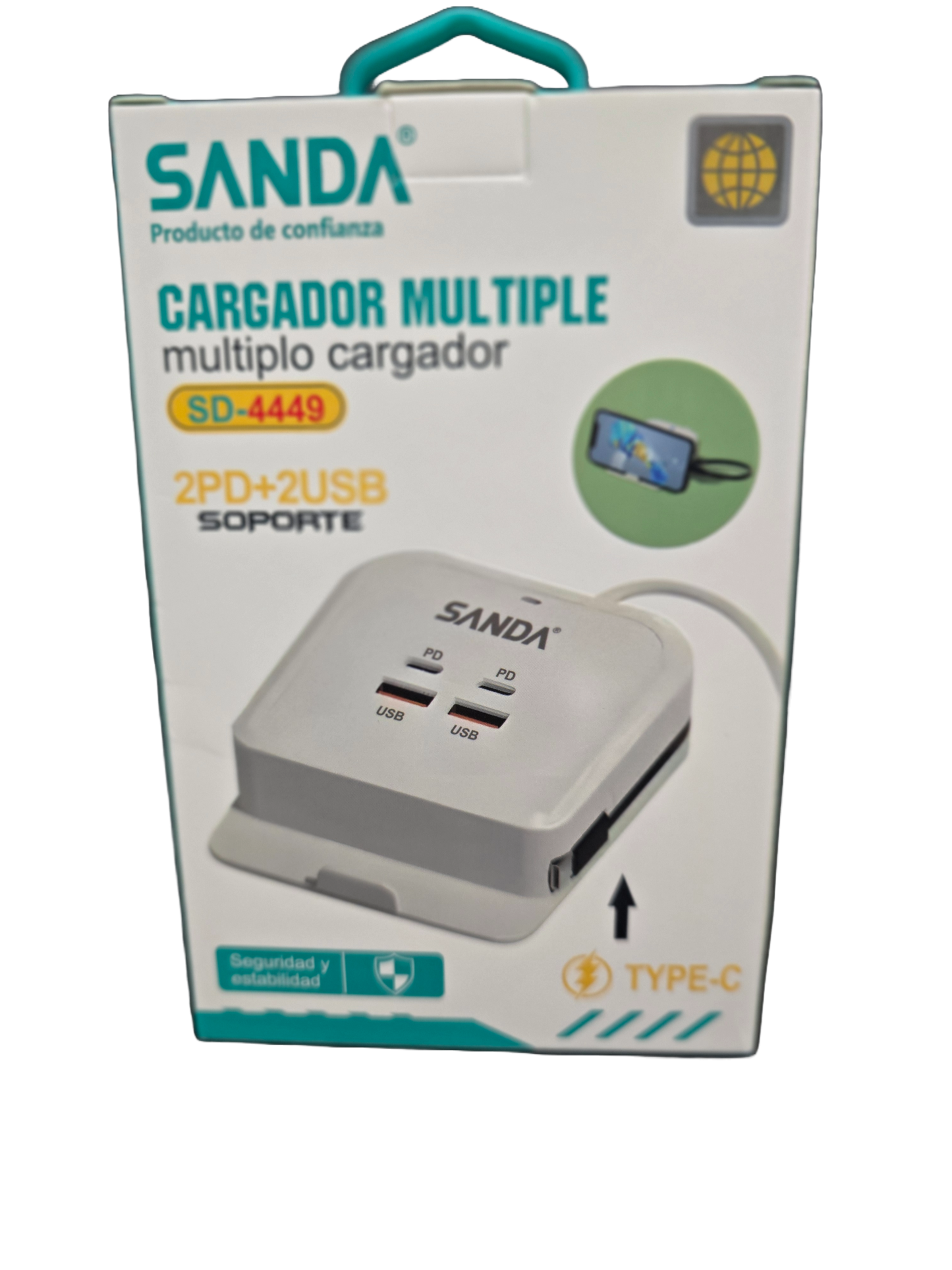 Carregador Multiplo com suporte  2PD+2USB Sanda SD-4449