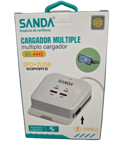 Carregador Multiplo com suporte  2PD+2USB Sanda SD-4449