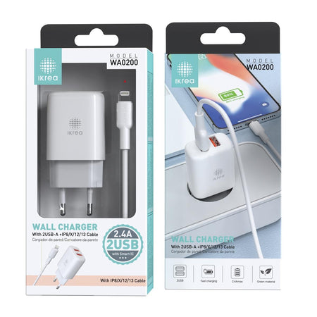 Carregador de viagem + Cabo Lightning 2USB Ikrea WA0200