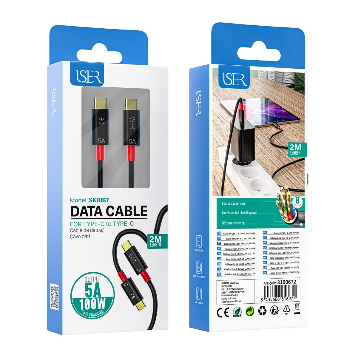 DATA CABLE TYPE-C TO TYPE-C 5A 100W 2M SK1067 ISER