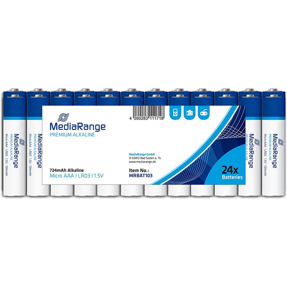 Pilhas alcalinas MediaRange Premium, Micro AAA|LR03|1.5V, Pacote 24 - NOVO