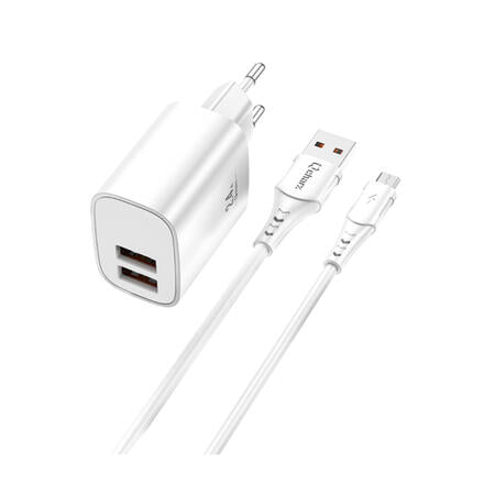 Qcharx Apolo Cargador 2,4A 12W 2 Portas USB + cabo USB a Micro USB Branco - NOVO