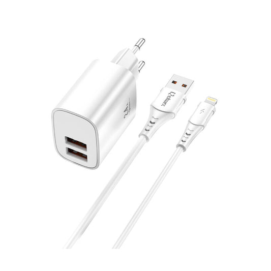 Qcharx Apolo Carregador 2,4A 12W 2 Entradas USB + cabo USB a Lightning Branco - NOVO