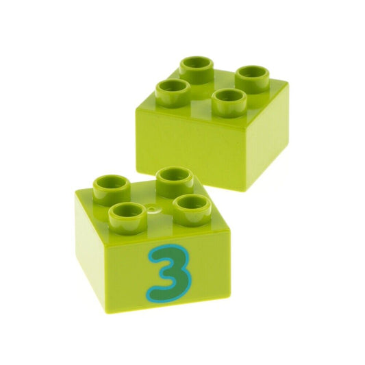 LEGO® DUPLO  6056492 - 3437pb060 , Brick 2 x 2 with Number 3 Green Pattern - USADO