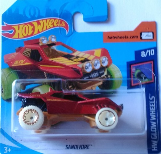 Hot Wheels 2018 #182/365 SANDIVORE red HW Glow Wheels FJV56