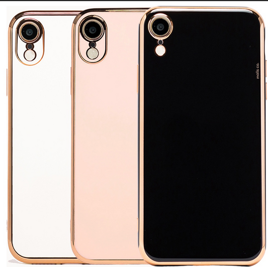 Capa Iphone XR Silicone Transparente e Dourada
