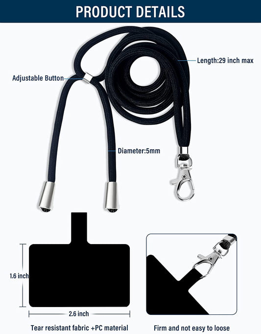 Phone Lenyard Cross Body Neck Strap Preto