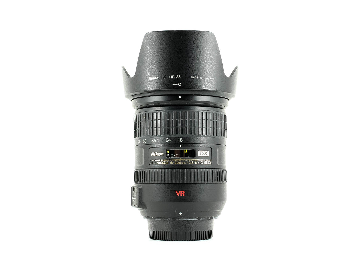Lente Nikon AF-S DX Nikkor 18-200mm f/3.5-5.6G IF-ED VR + Nikon HB-35 Lens Hood- USADO Grade B