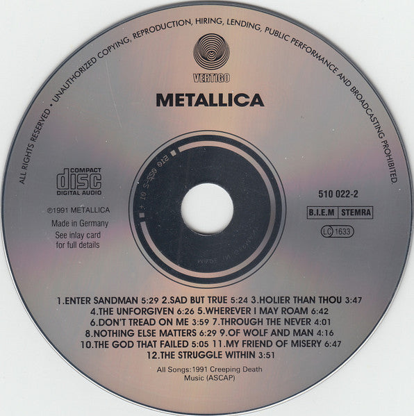 CD Metallica ‎– Metallica - USADO
