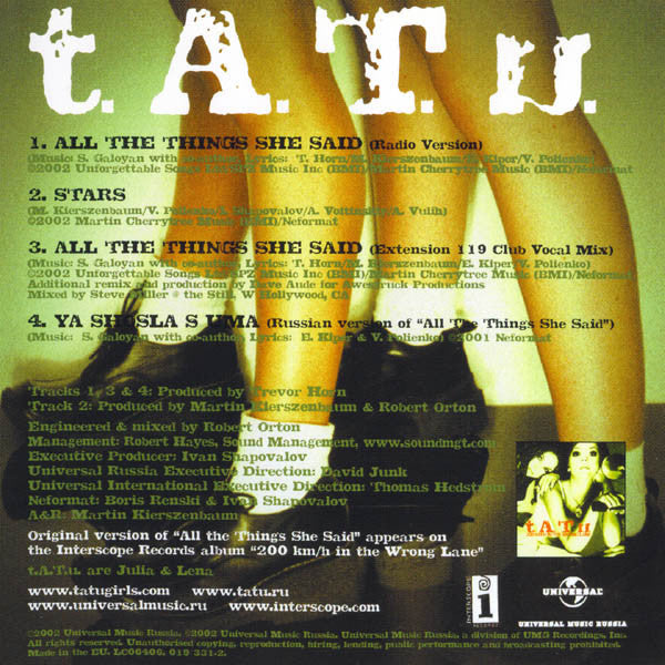 CD t.A.T.u. – All The Things She Said - USADO