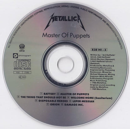 CD Metallica ‎– Master Of Puppets - USADO
