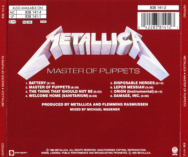 CD Metallica ‎– Master Of Puppets - USADO