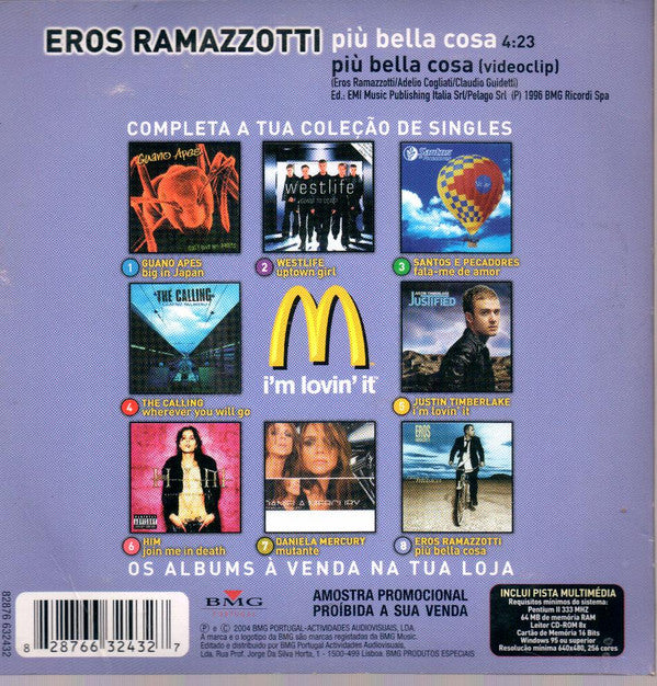 CD Eros Ramazzotti ‎– Più Bella Cosa Mcdonalds - USADO