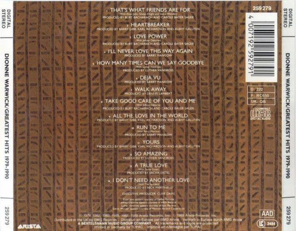 CD Dionne Warwick ‎– Greatest Hits 1979-1990 - USADO