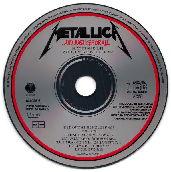 CD Metallica ‎– ...And Justice For All - USADO