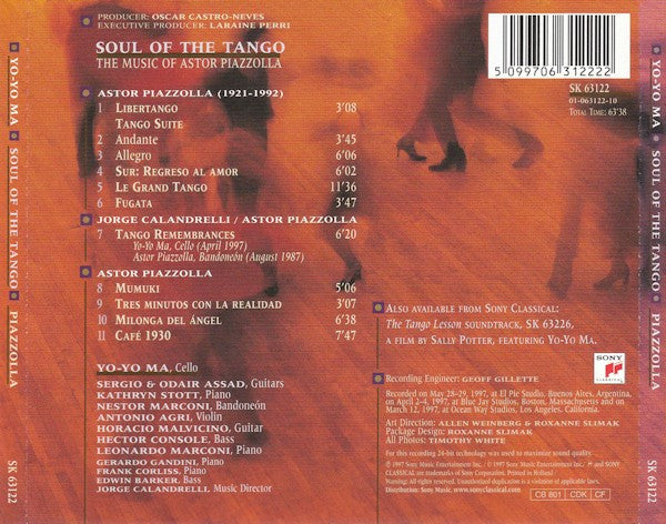 CD Yo-Yo Ma, Astor Piazzolla ‎– Soul Of The Tango The Music Of Astor Piazzolla - USADO