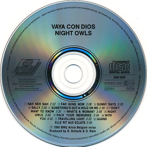 CD Vaya Con Dios ‎– Night Owls - USADO