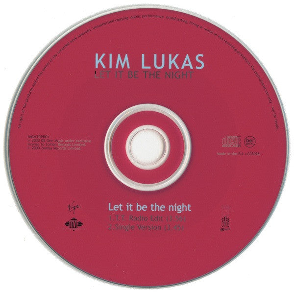 CD Kim Lukas ‎– Let It Be The Night Single-Promo - NOVO