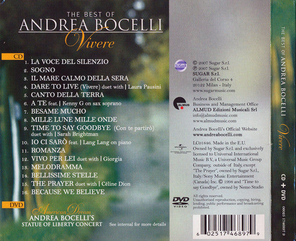 CD + DVD Andrea Bocelli ‎– Vivere - The Best Of Andrea Bocelli Deluxe Edition - USADO