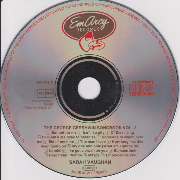 CD Sarah Vaughan ‎– The George Gershwin Songbook Volume 2 - USADO