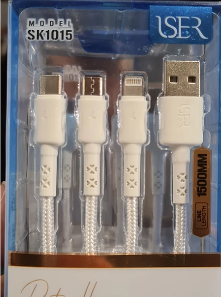 Cabo de carga e dados 3.5A 1.5M 3 em 1 Lightning, Type-c e Micro usb