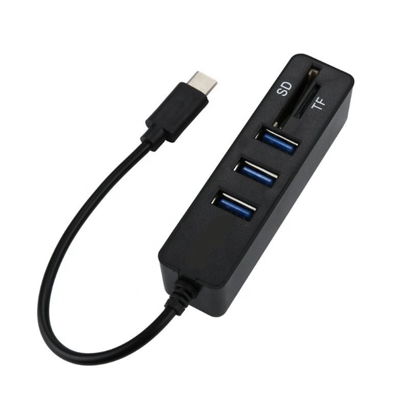 HUB Type-C USB-C Com 3 Portas USB 3.1/2.0 + Leitor De Cartões SD e TF
