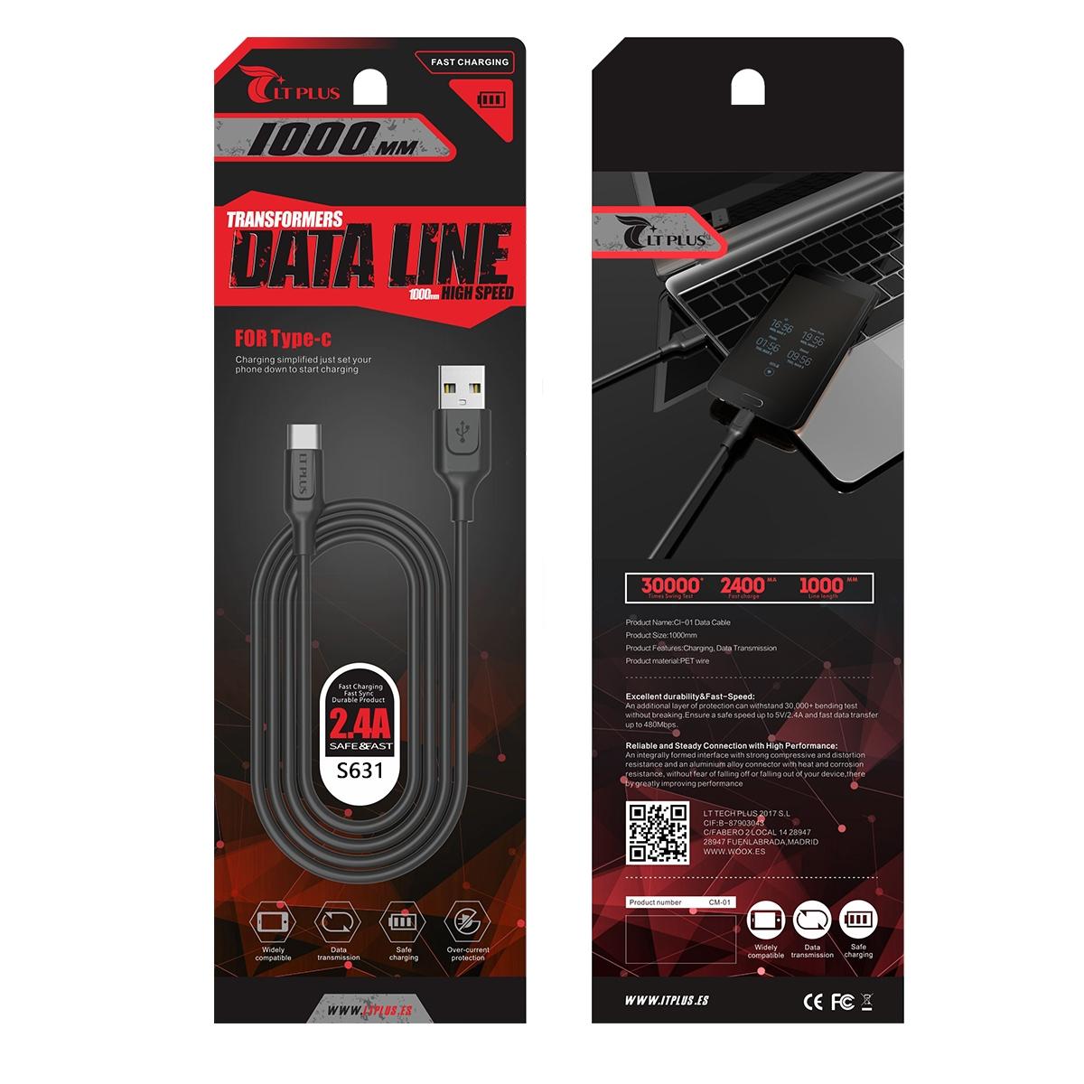 Cabo de dados LtPlus Type-C 1M 2.4A s631