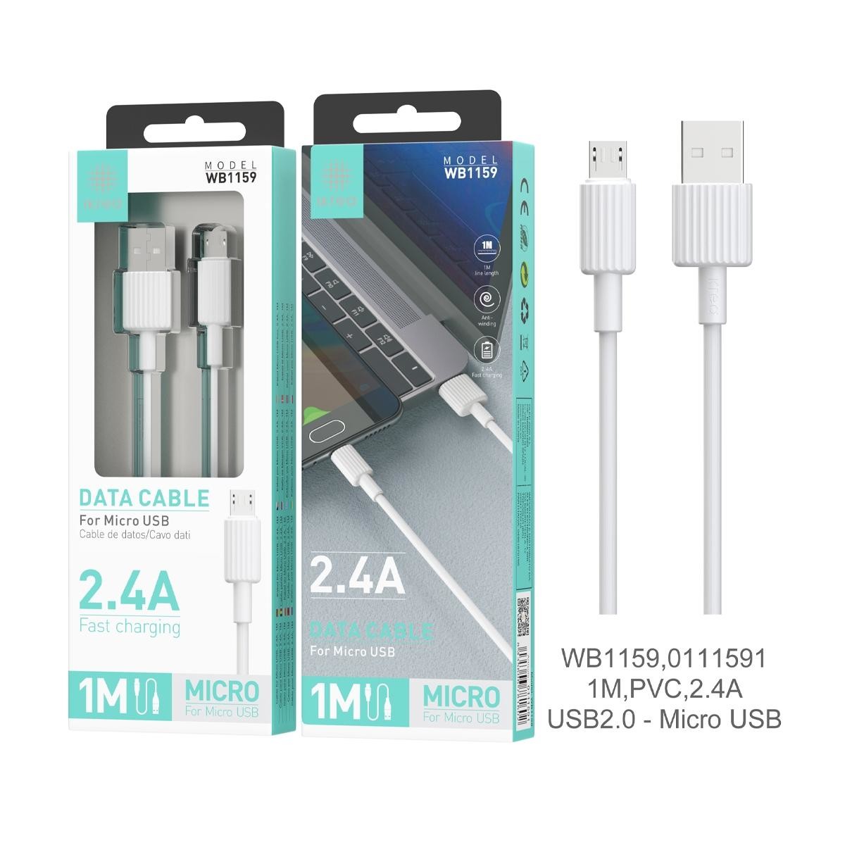 Cabo de dados e carga IKREA WB1159 MICRO USB 2.4A 1M USB2.0