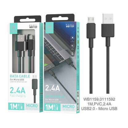 Cabo de dados e carga IKREA WB1159 MICRO USB 2.4A 1M USB2.0