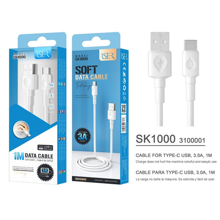 Cabo de Dados e carga 3A 1M Type-C ISER SK1000