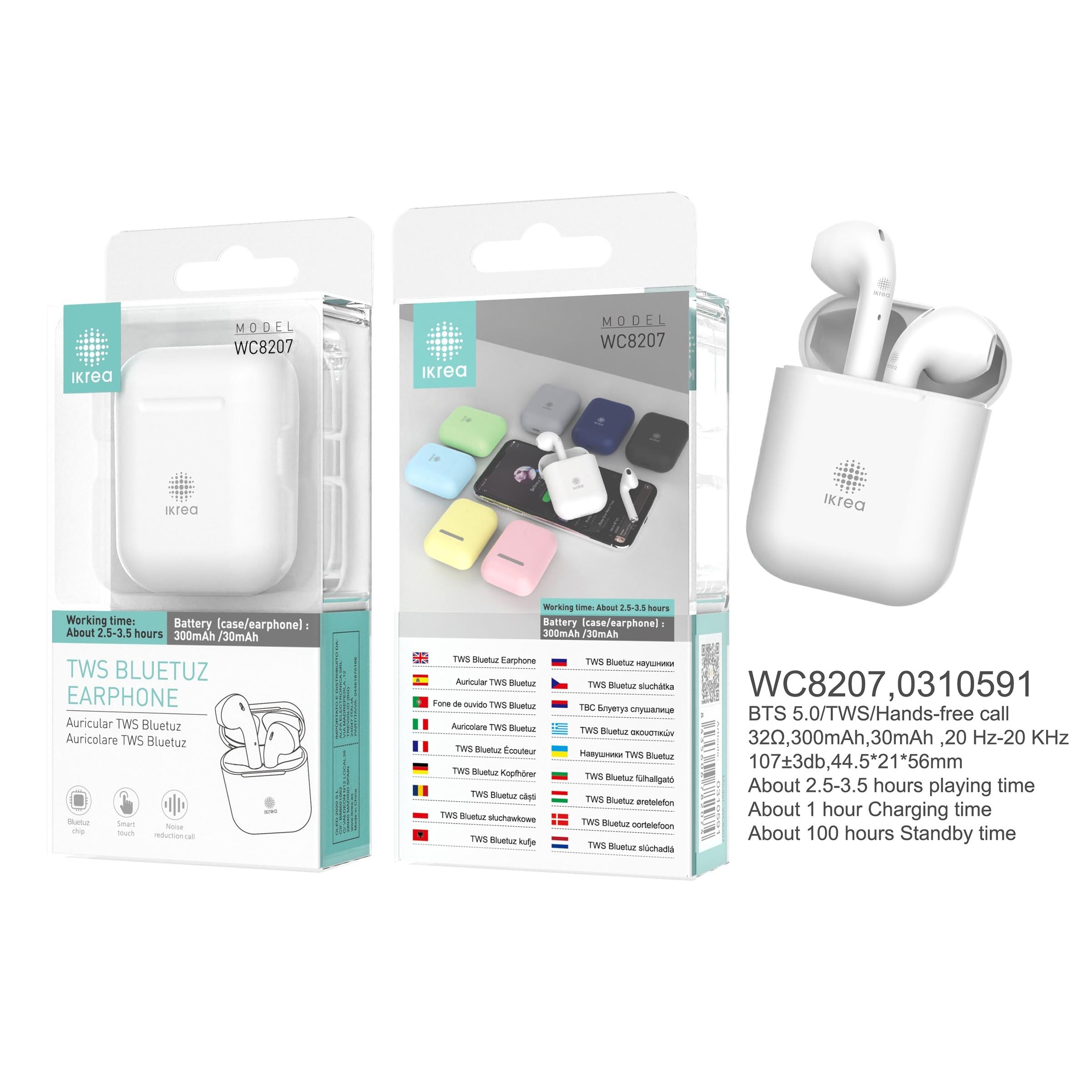 Auricular Bluetooth TWS IKREA WC8207 BRANCO