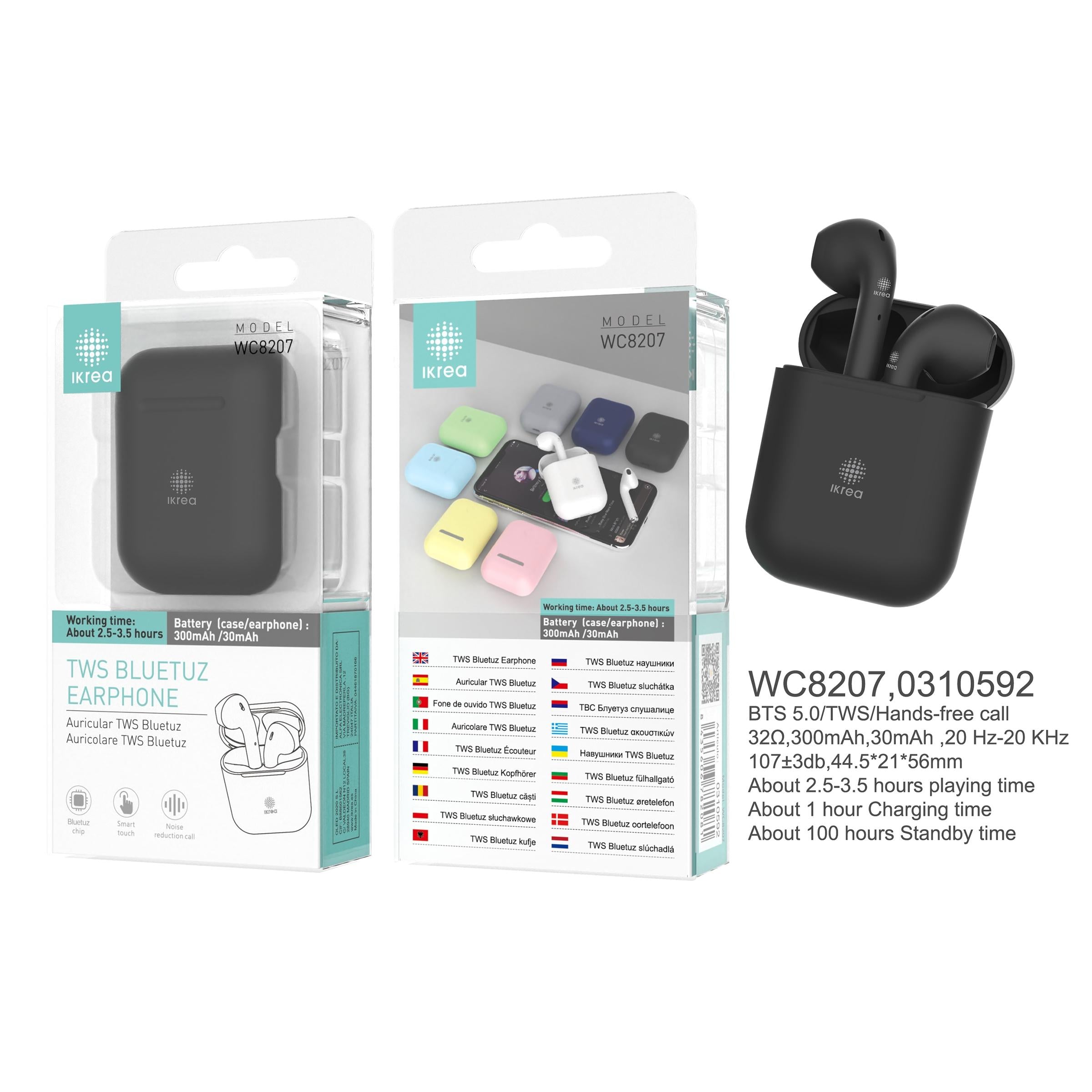 Auricular Bluetooth TWS IKREA WC8207 PRETO