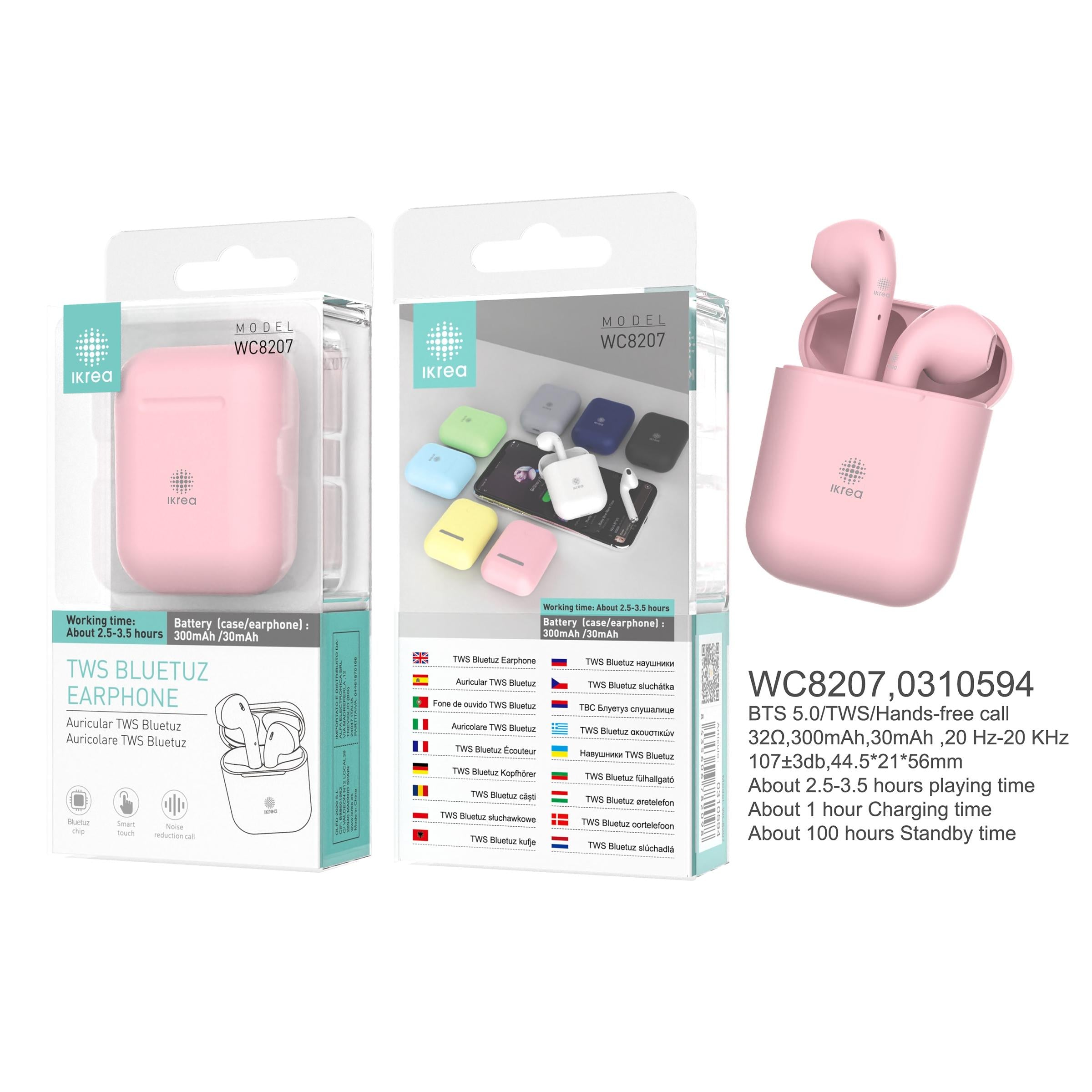 Auricular Bluetooth TWS IKREA WC8207 ROSA