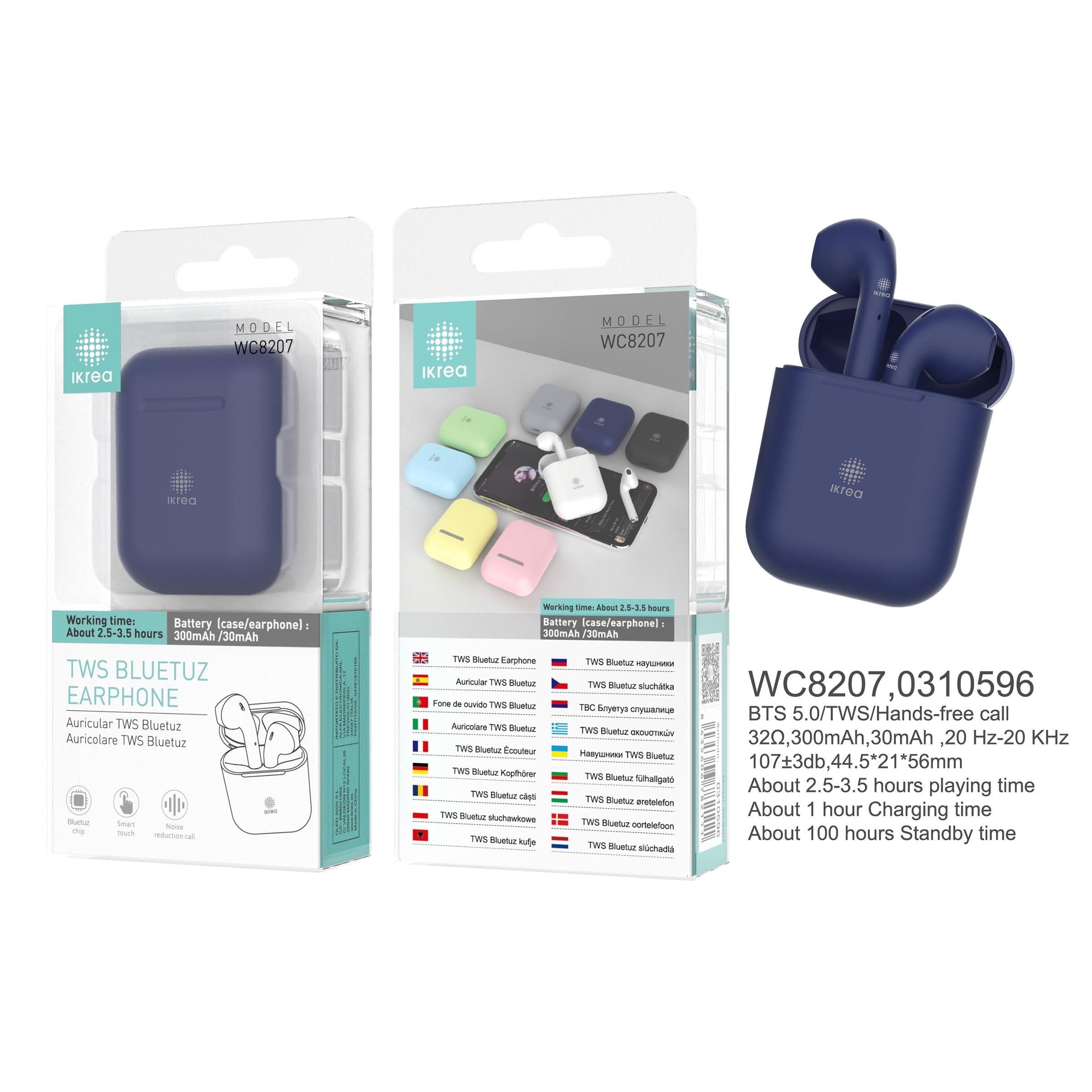 Auricular Bluetooth TWS IKREA WC8207 AZUL
