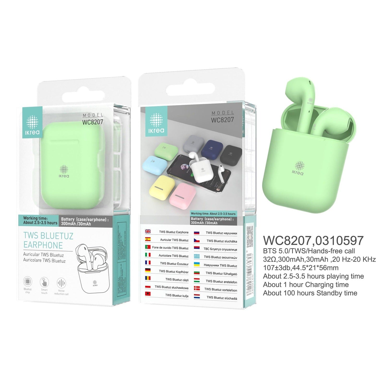 Auricular Bluetooth TWS IKREA WC8207 VERDE