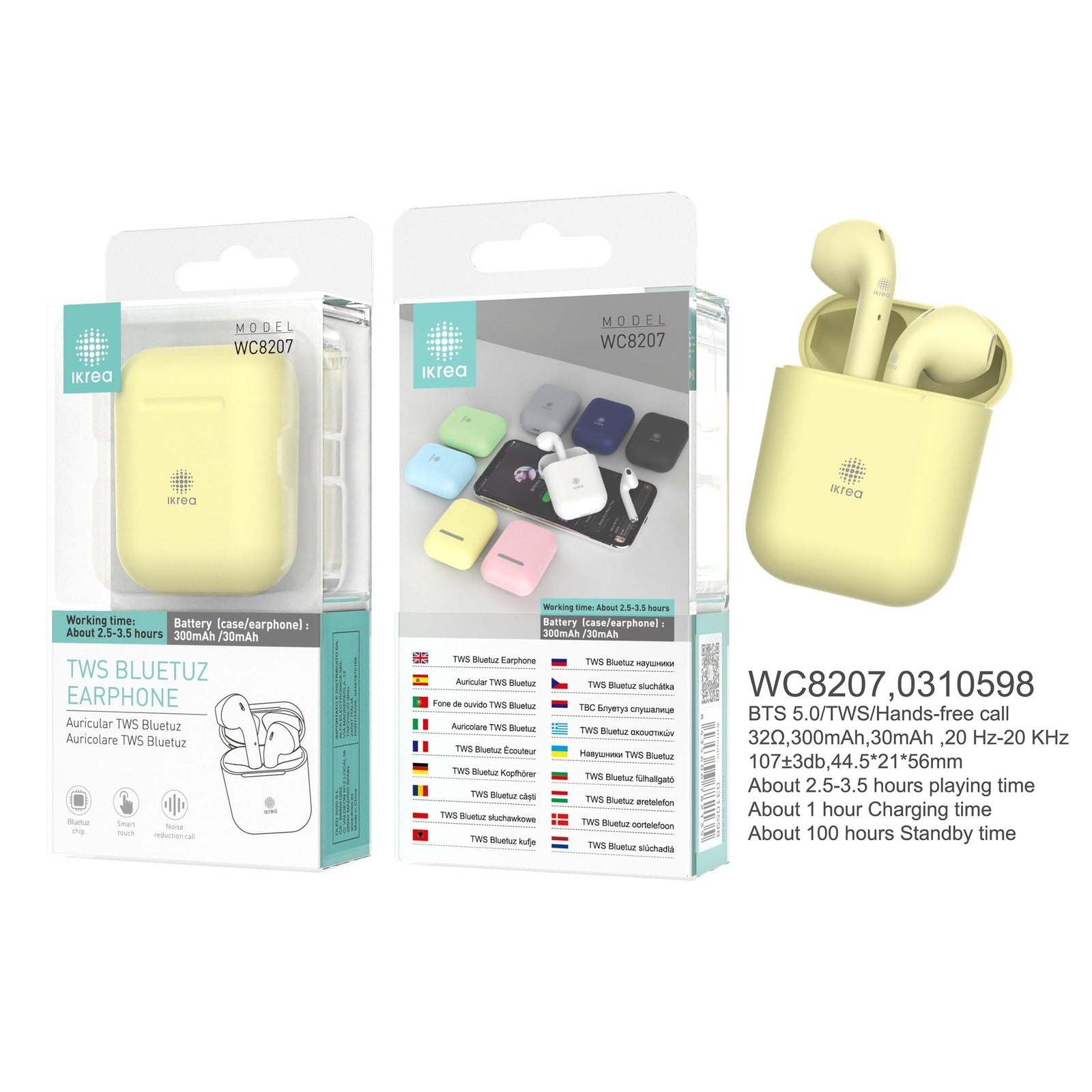 Auricular Bluetooth TWS IKREA WC8207 AMARELO