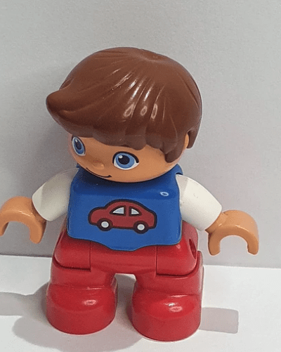Lego Duplo Figure Boy Blue Shirt with car Red pants 736H5 - USADO