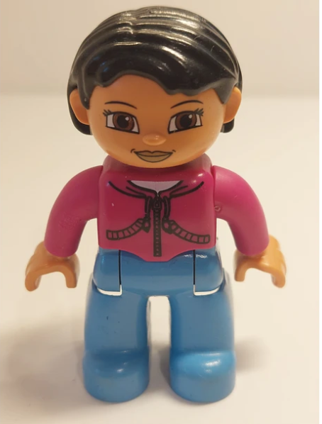 Lego Duplo Figure Female Purple Shirt Blue Pants Black hair - USADO