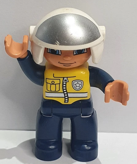Lego Duplo Figure Motorcycle Police Officer silver/white helmet - USADO