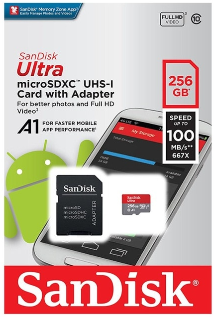 Cartão de Memória MicroSD Sandisk Ultra with Adapter 256GB