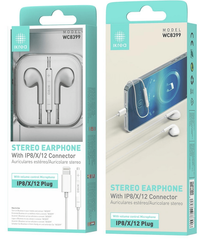 IKREA WC8399 AURICULARES ESTEREO COM CONECTOR LIGHTNING 1.2M BRANCO
