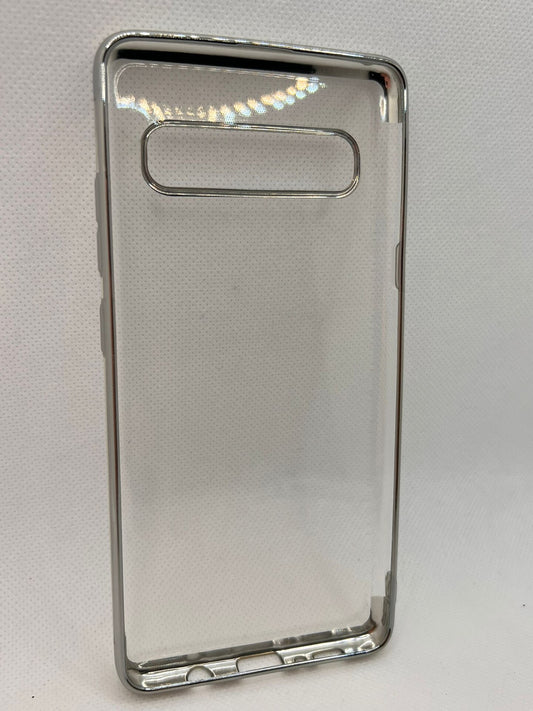 Capa Silicone Transparente e Prateado Samsung S10 5G